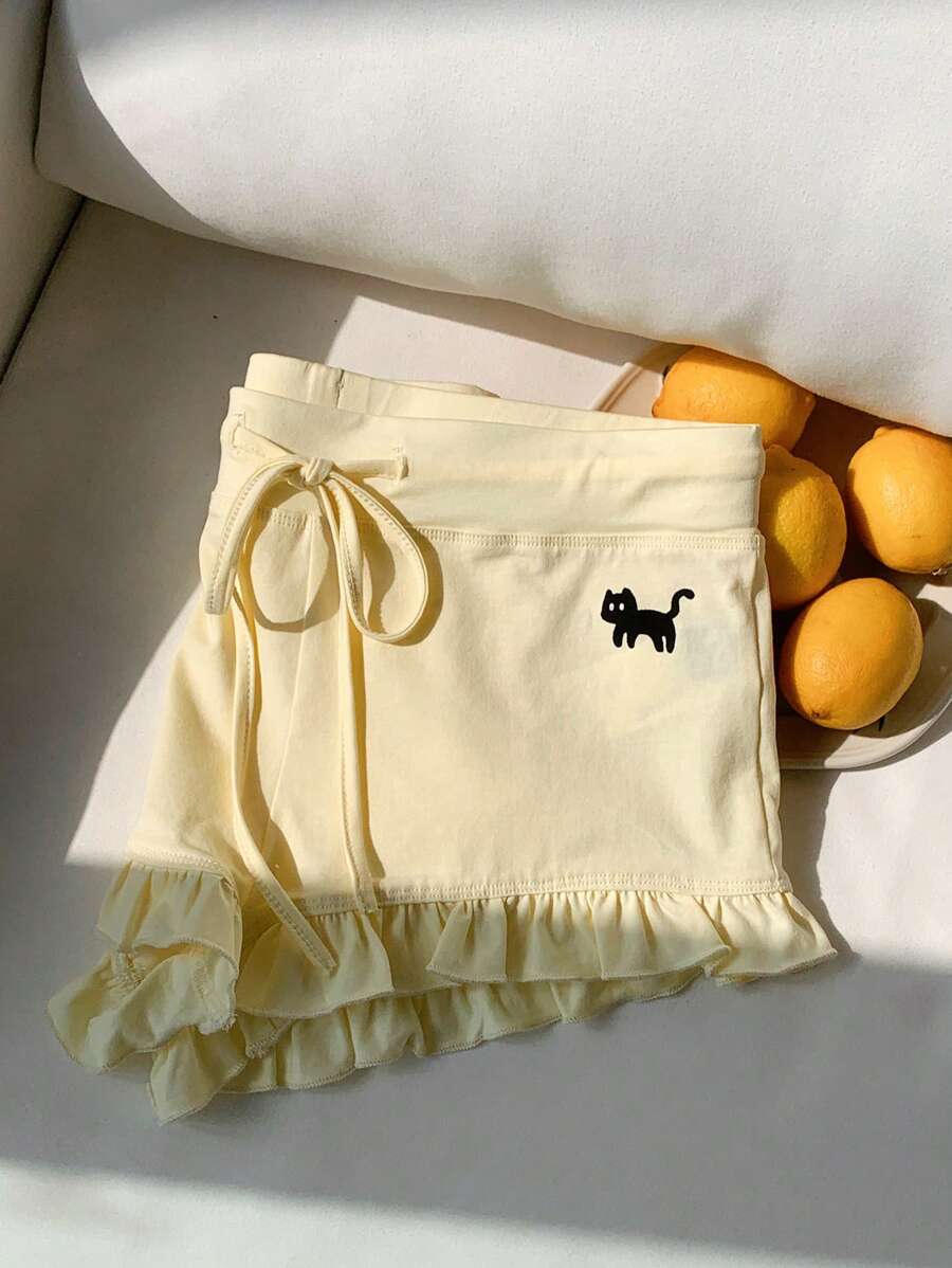 Comfortcana Women's Cat Print Drawstring Waist Casual Versatile Shorts