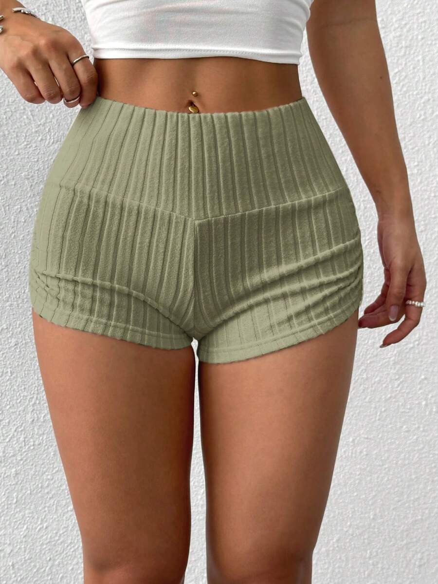 SHEIN EZwear Summer Casual Apricot Ruched Fitted Shorts