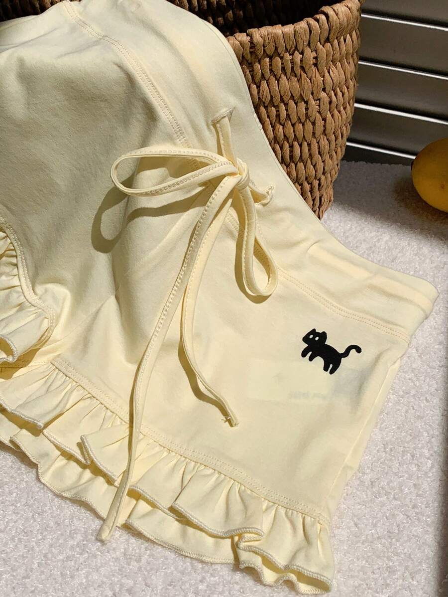 Comfortcana Women's Cat Print Drawstring Waist Casual Versatile Shorts