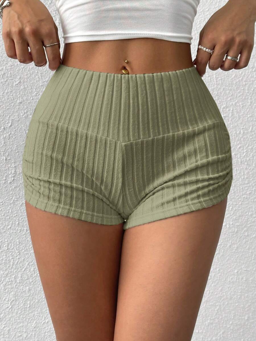 SHEIN EZwear Summer Casual Apricot Ruched Fitted Shorts