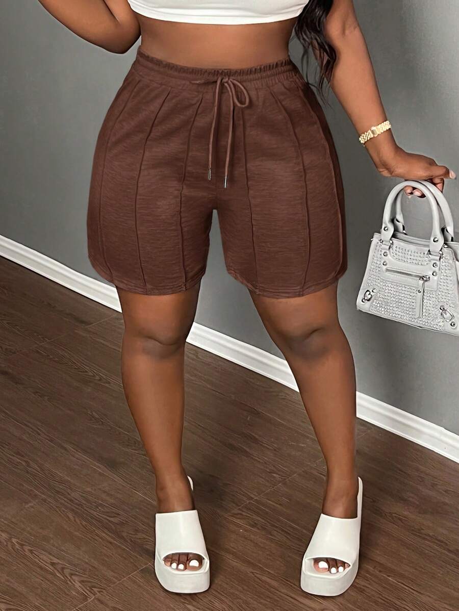 Slaydiva Summer Casual Sports Front Pleated Drawstring Shorts – Light Grey