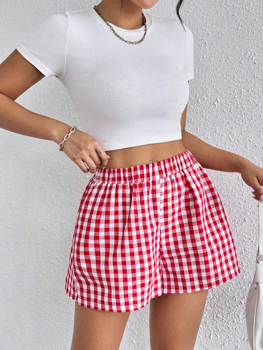 SHEIN Essnce Striped Print Slant Pocket Shorts