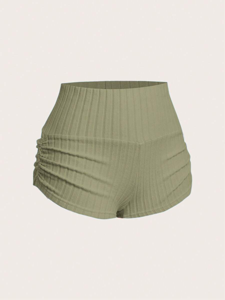 SHEIN EZwear Summer Casual Apricot Ruched Fitted Shorts