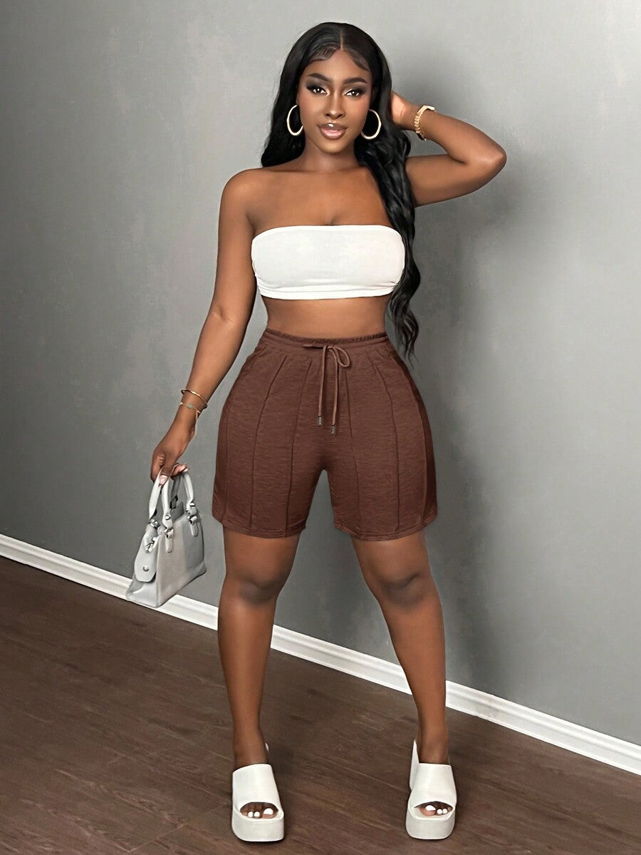 Slaydiva Summer Casual Sports Front Pleated Drawstring Shorts – Light Grey
