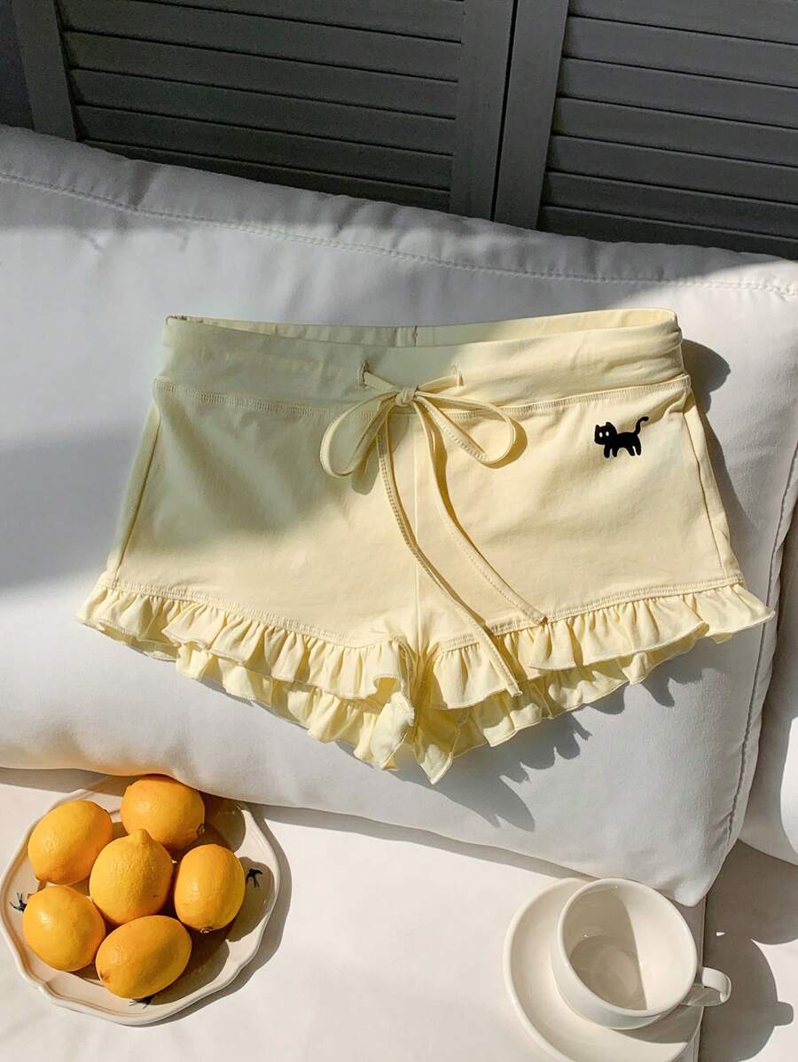 Comfortcana Women's Cat Print Drawstring Waist Casual Versatile Shorts