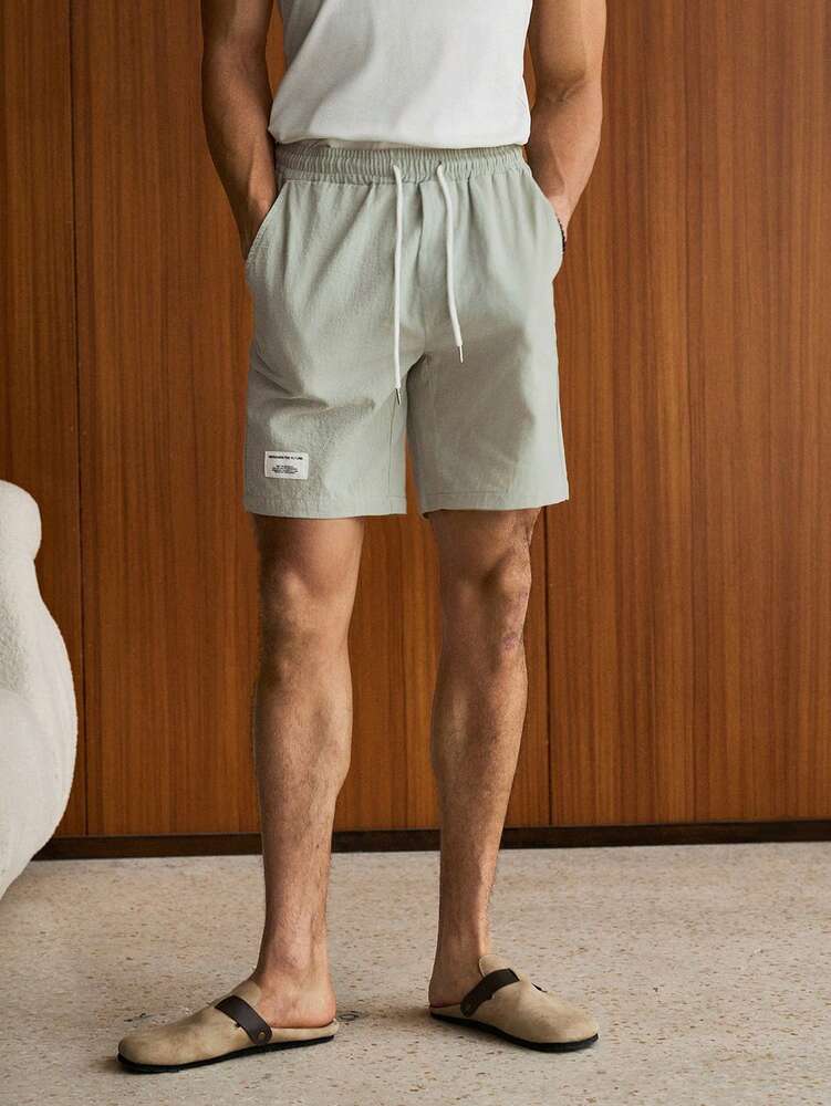 SWAVVY Men Cotton Letter Patched Detail Drawstring Waist Shorts