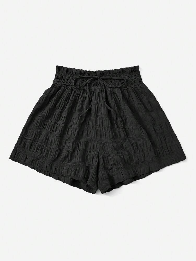 SHEIN EZwear Summer Outfits Solid Tie Front Shorts