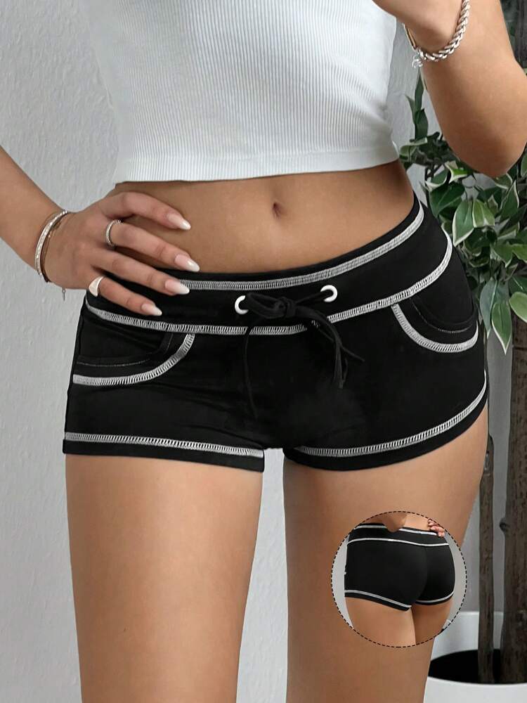 SHEIN EZwear Colorblock Drawstring Shorts with Outer Seam Detail