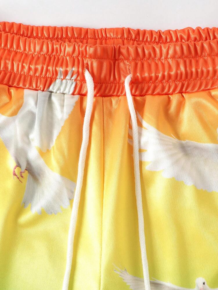 ROMWE MEN Goth Bird Number Print Shorts