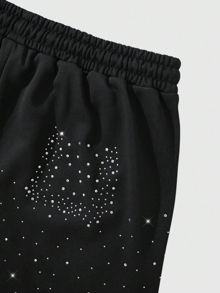 ROMWE MEN Street Life Men's Summer Street Life Casual Rhinestone Embellished Loose Shorts