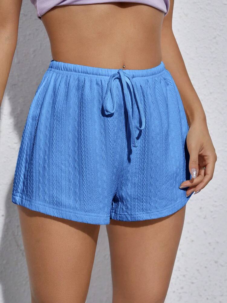 SHEIN EZwear Apricot Color Knitted Women Casual Loose Waist Tie Shorts