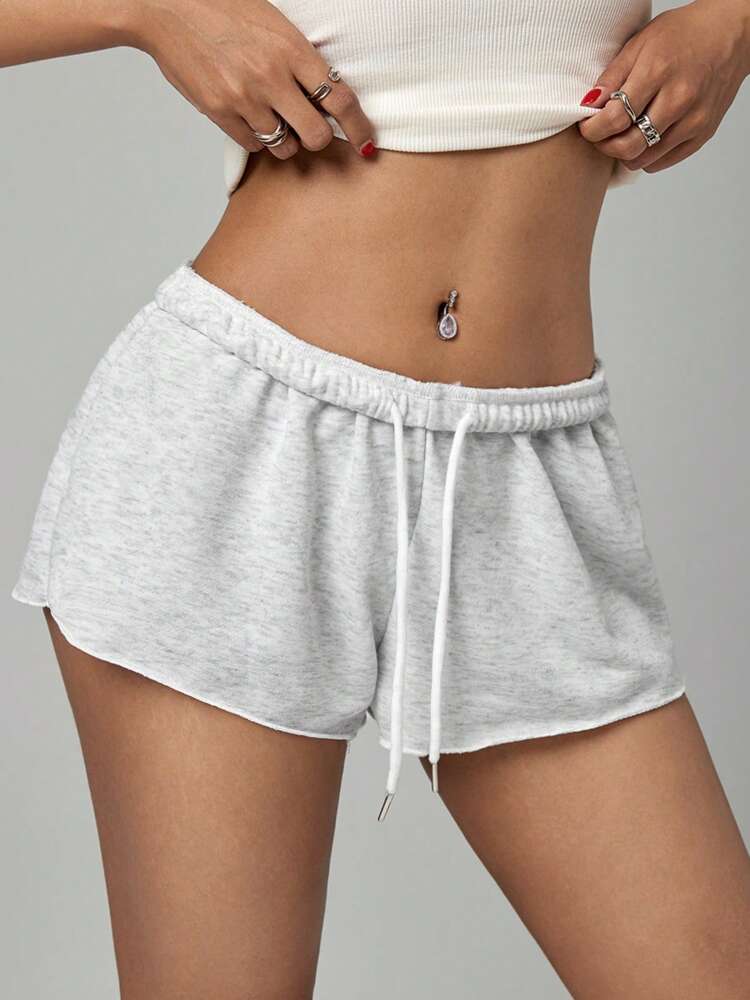 SHEIN PETITE Women's Solid Color Elastic Waist Loose Casual Micro Shorts – Grey
