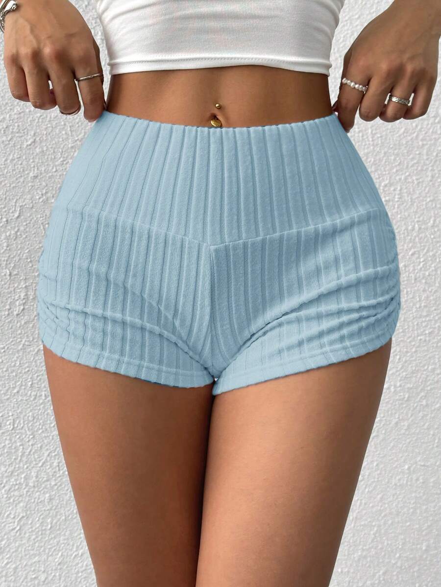 SHEIN EZwear Summer Casual Apricot Ruched Fitted Shorts