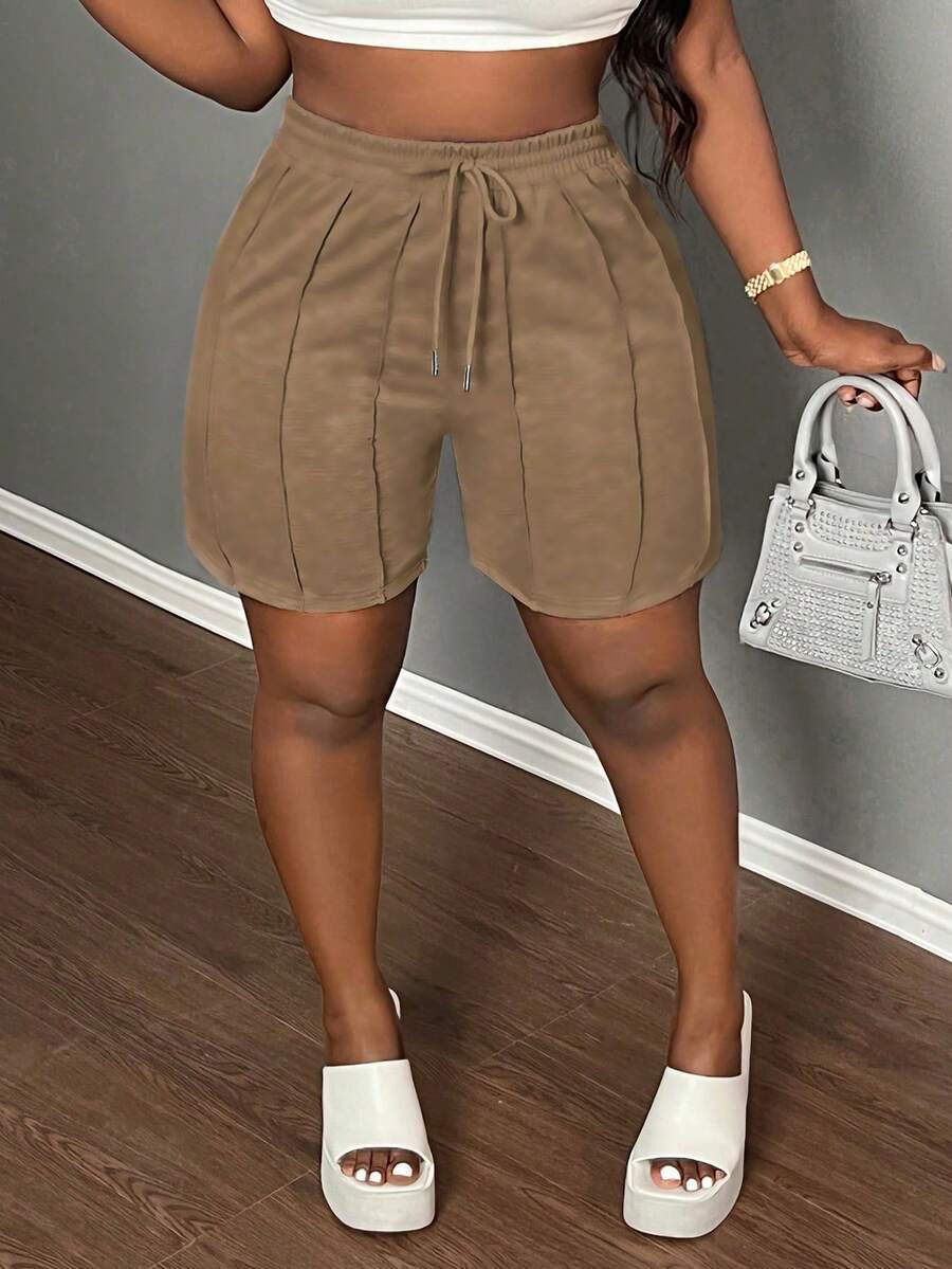 Slaydiva Summer Casual Sports Front Pleated Drawstring Shorts – Light Grey