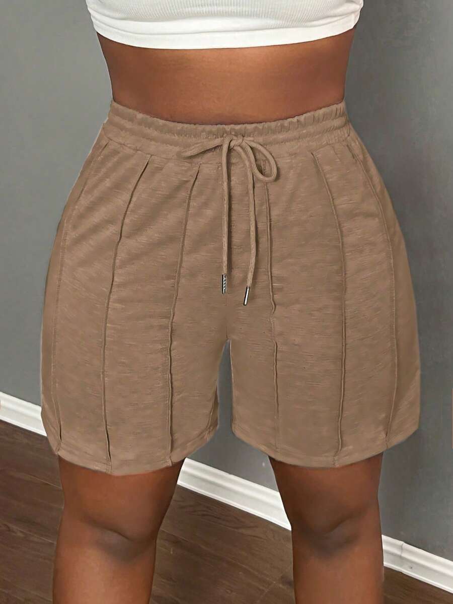 Slaydiva Summer Casual Sports Front Pleated Drawstring Shorts – Light Grey