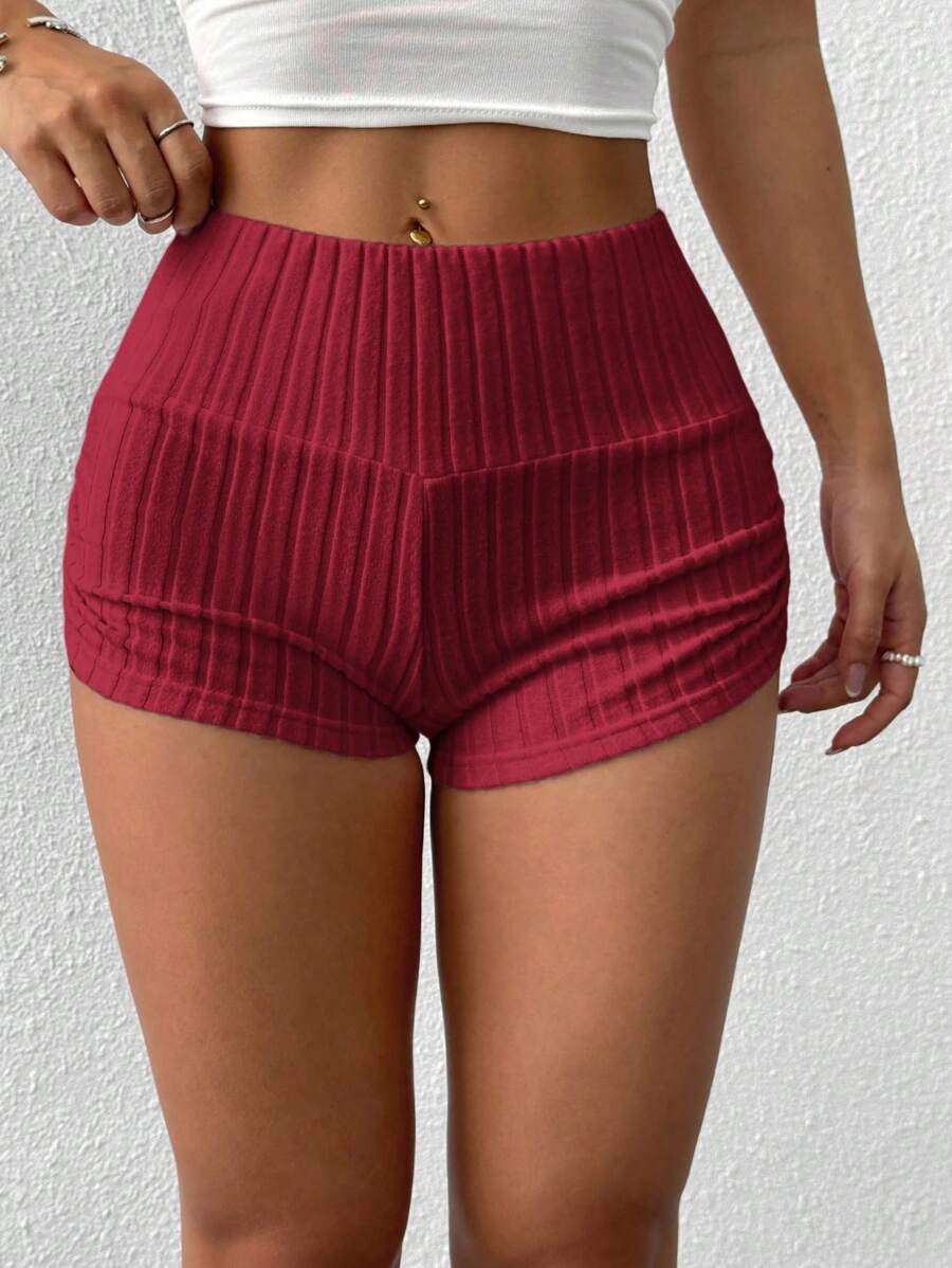 SHEIN EZwear Summer Casual Apricot Ruched Fitted Shorts