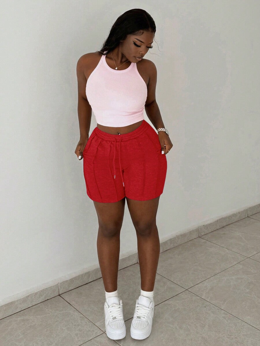 Slaydiva Summer Casual Sports Front Pleated Drawstring Shorts – Light Grey