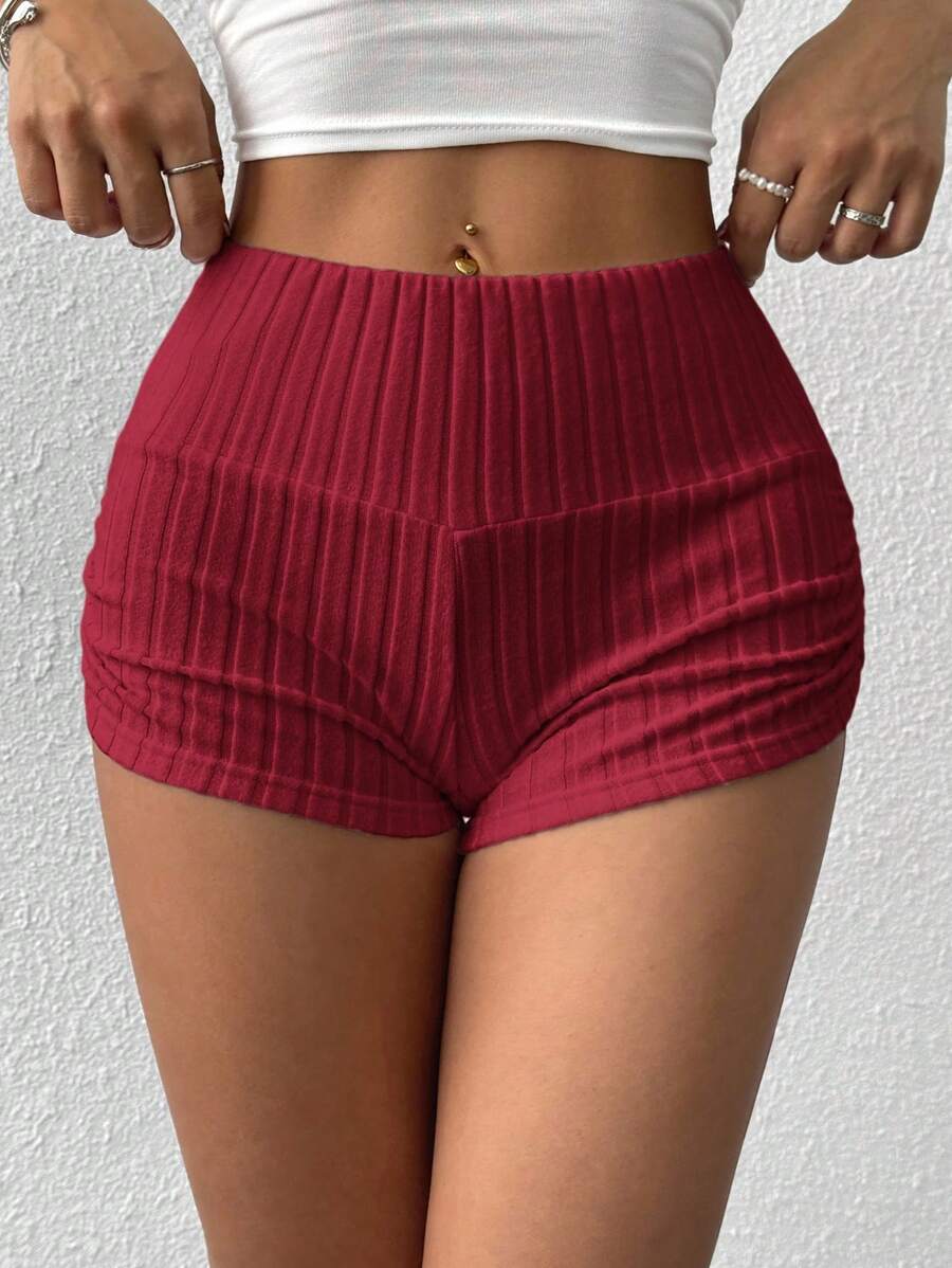 SHEIN EZwear Summer Casual Apricot Ruched Fitted Shorts