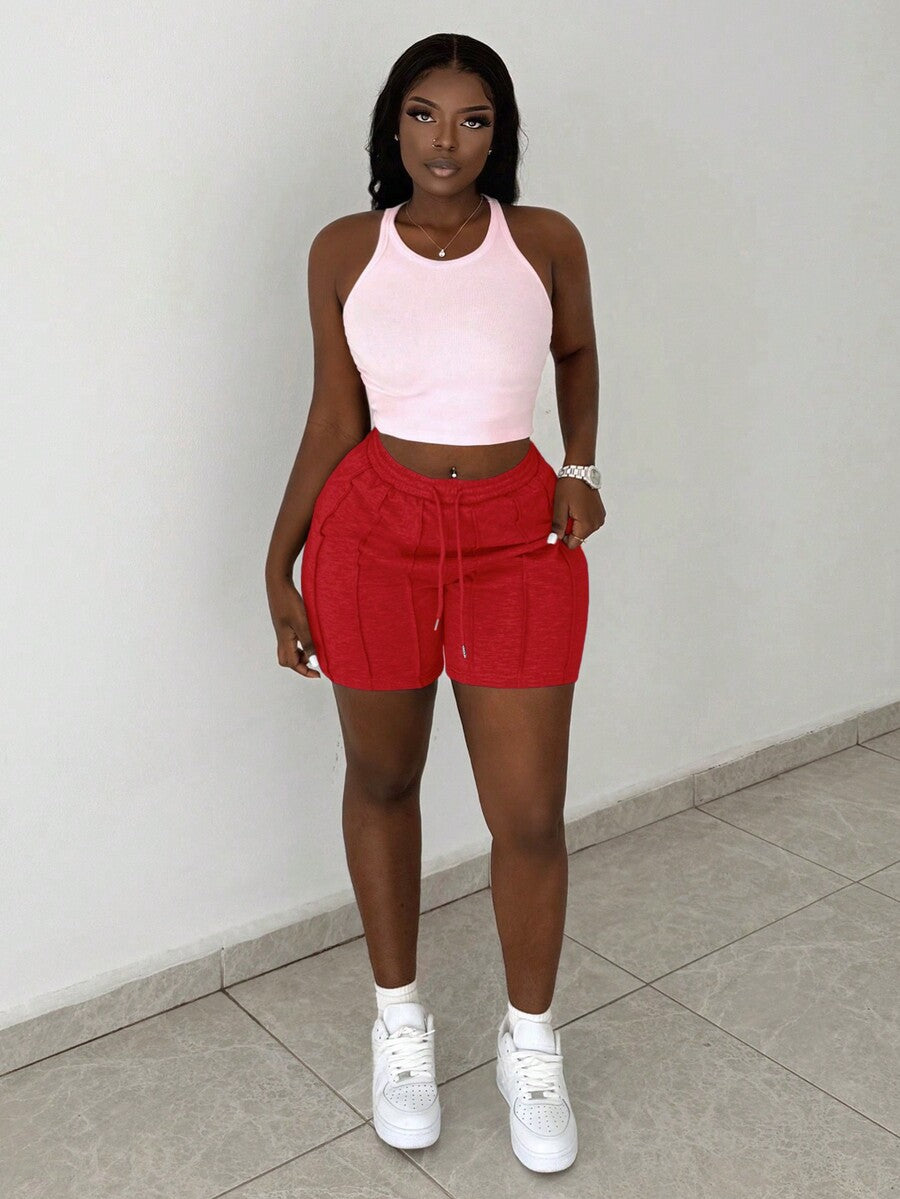 Slaydiva Summer Casual Sports Front Pleated Drawstring Shorts – Light Grey
