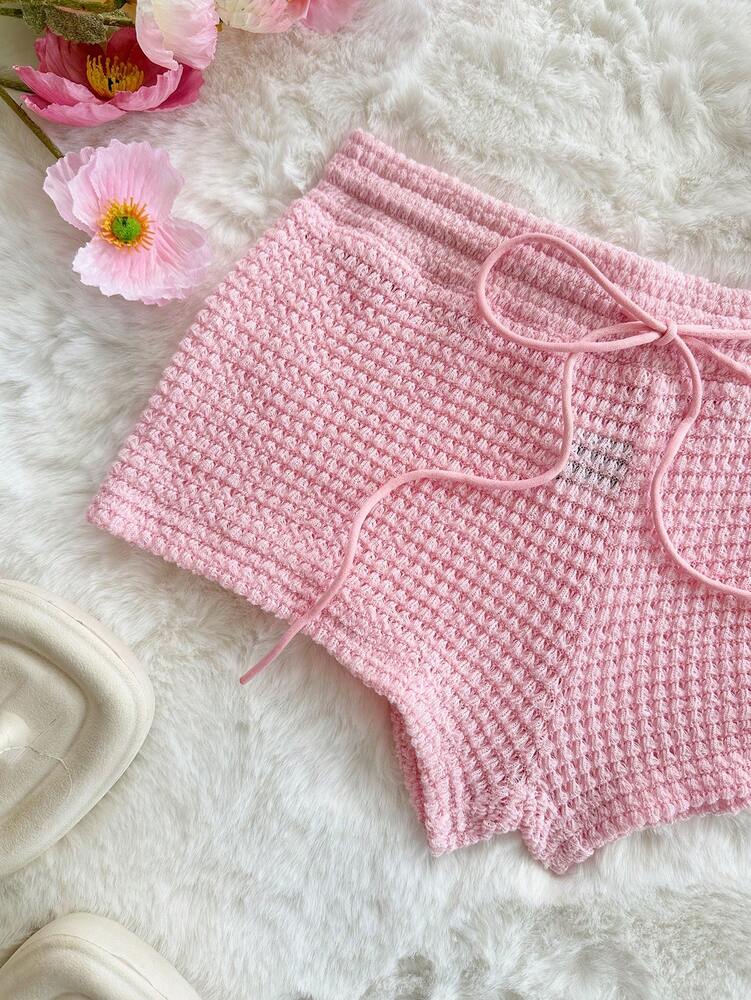 Sweetina Women's Pink Basic Casual Knit Hot Pants, Summer