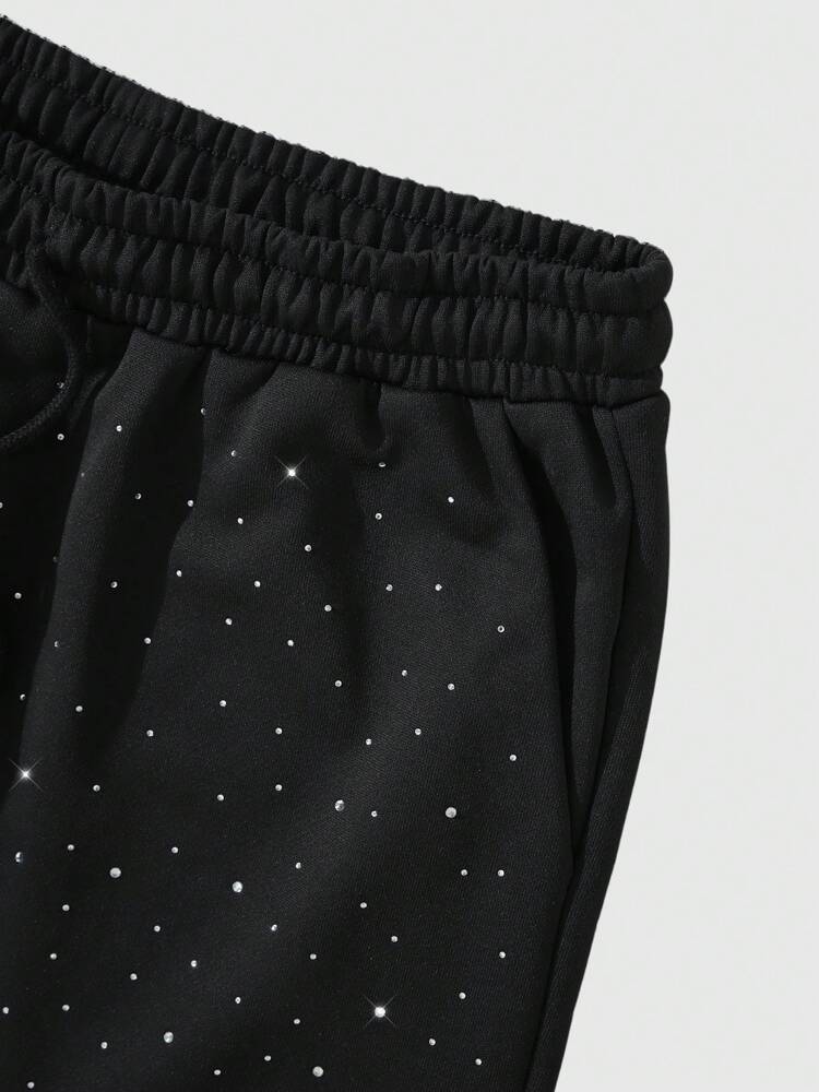 ROMWE MEN Street Life Men's Summer Street Life Casual Rhinestone Embellished Loose Shorts