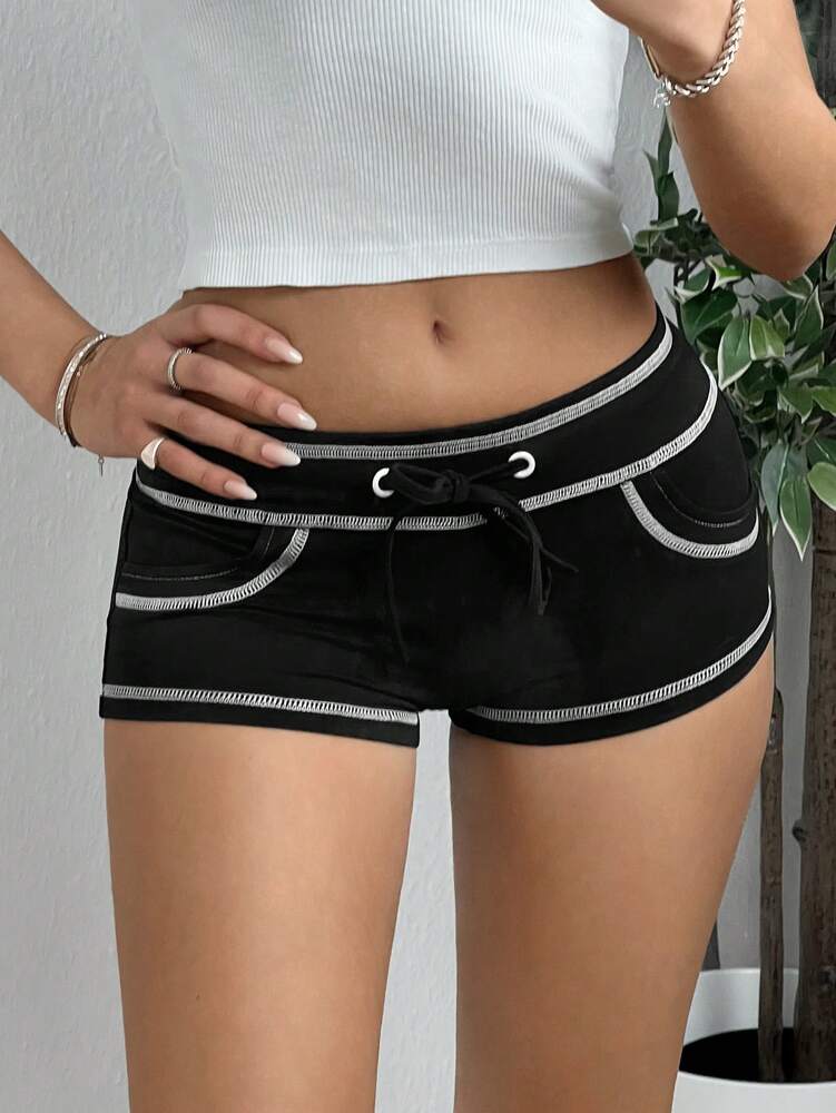SHEIN EZwear Colorblock Drawstring Shorts with Outer Seam Detail