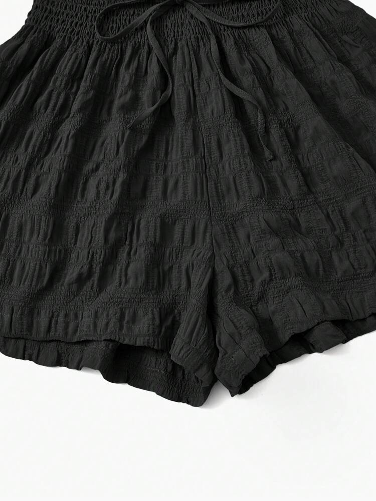 SHEIN EZwear Summer Outfits Solid Tie Front Shorts