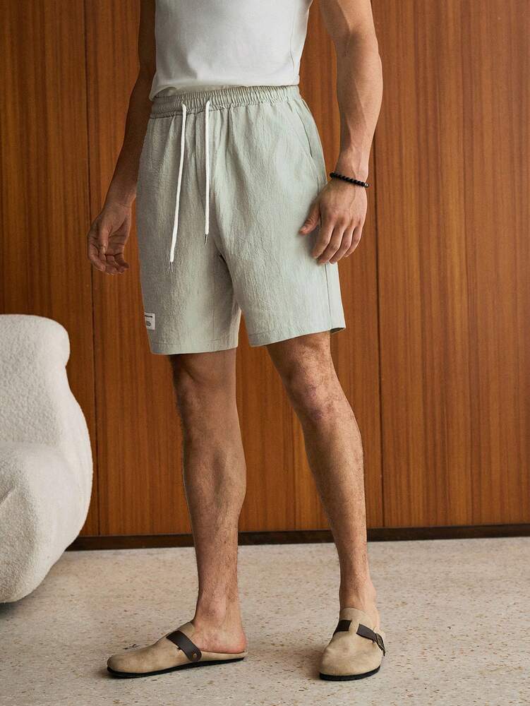 SWAVVY Men Cotton Letter Patched Detail Drawstring Waist Shorts