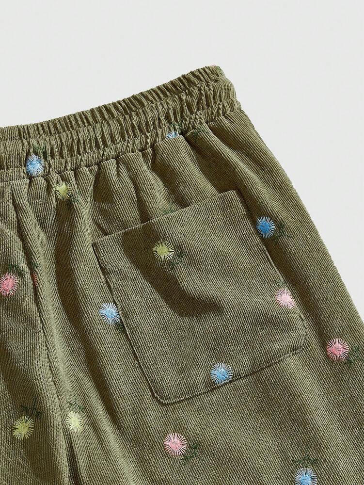 ROMWE MEN Street Life Men's Floral Embroidery Casual Shorts