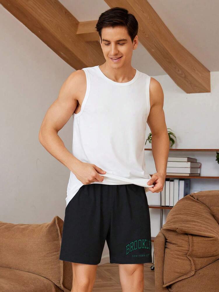 Manfinity Underwear & Sleepwear Basics Men Letter Graphic Sleep Shorts For Summer