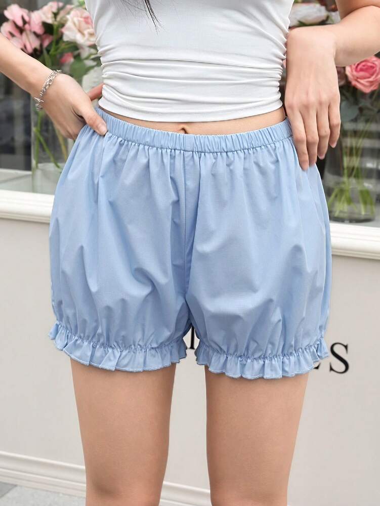 SHEIN EZwear Women's Baby Blue Woven Fabric Mini Shorts