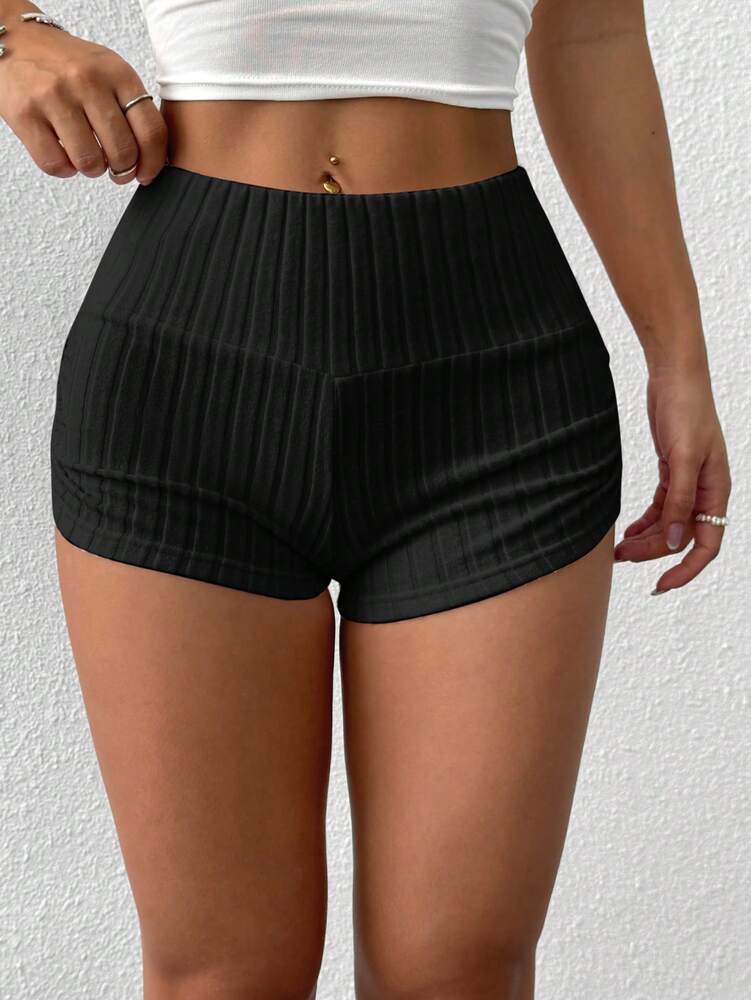 SHEIN EZwear Summer Casual Apricot Ruched Fitted Shorts