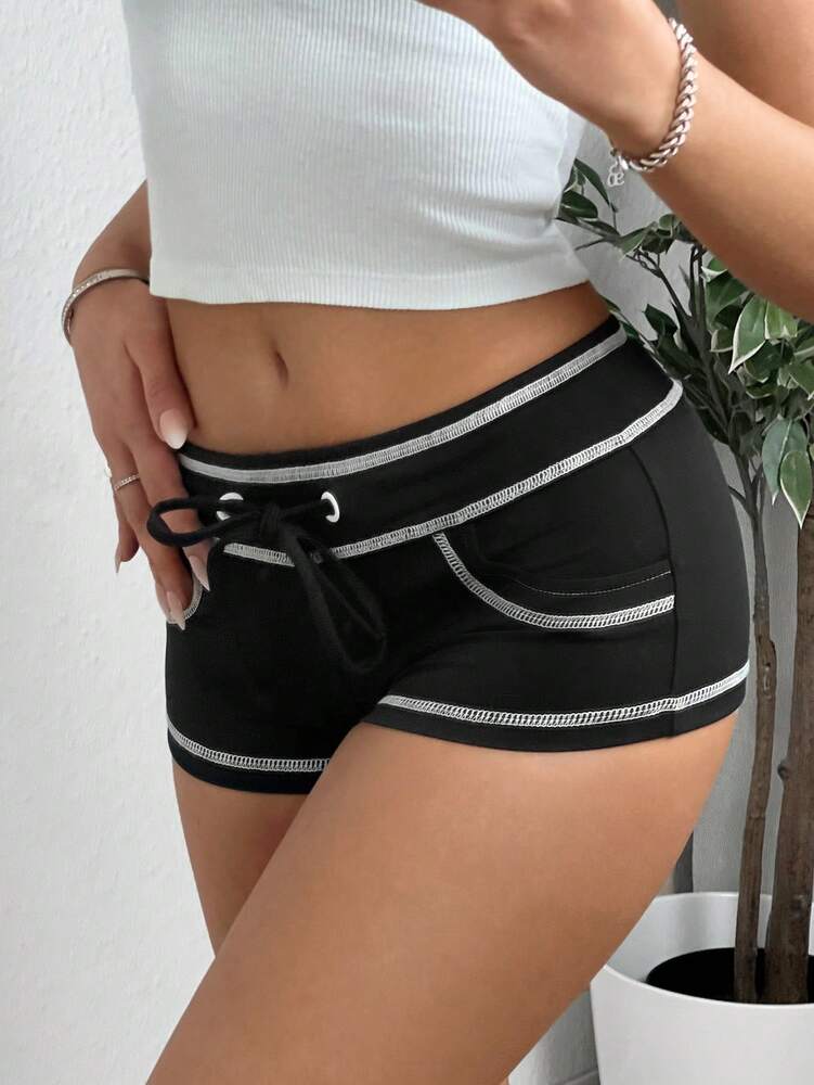 SHEIN EZwear Colorblock Drawstring Shorts with Outer Seam Detail