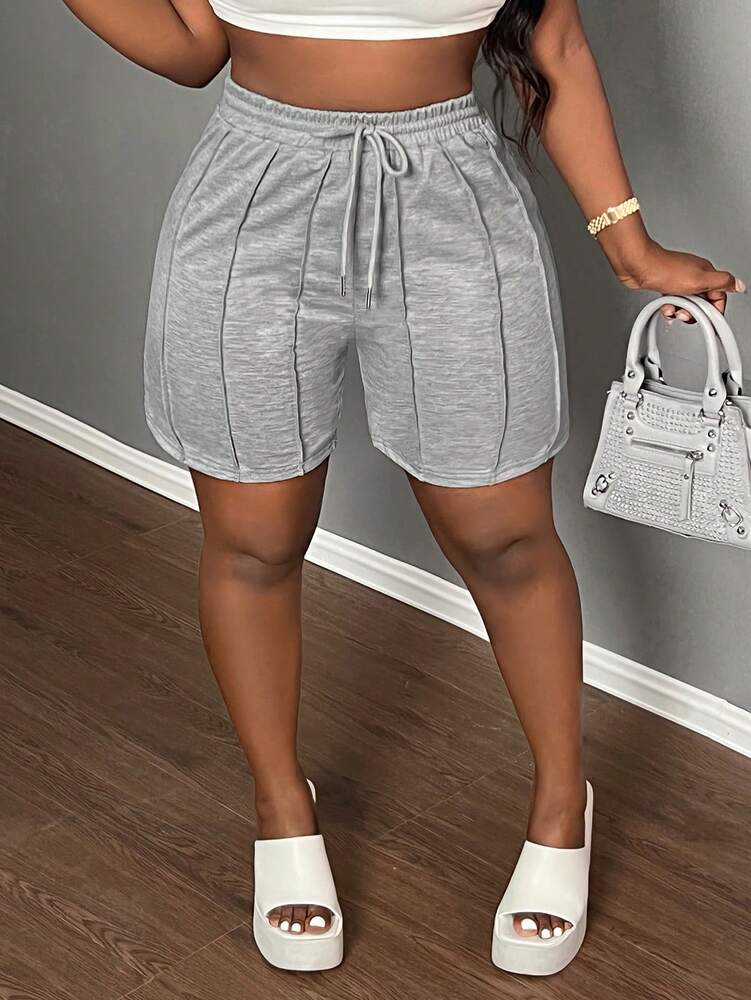 Slaydiva Summer Casual Sports Front Pleated Drawstring Shorts – Light Grey