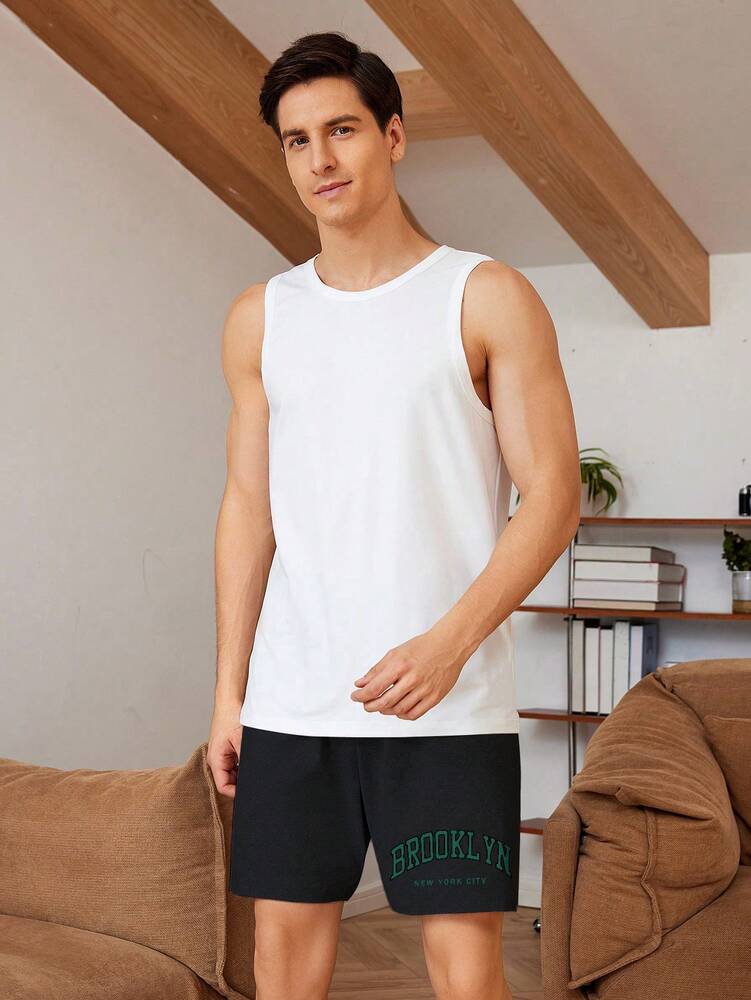 Manfinity Underwear & Sleepwear Basics Men Letter Graphic Sleep Shorts For Summer