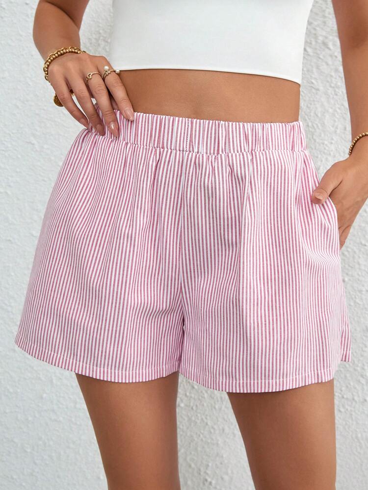 SHEIN Essnce Striped Print Slant Pocket Shorts