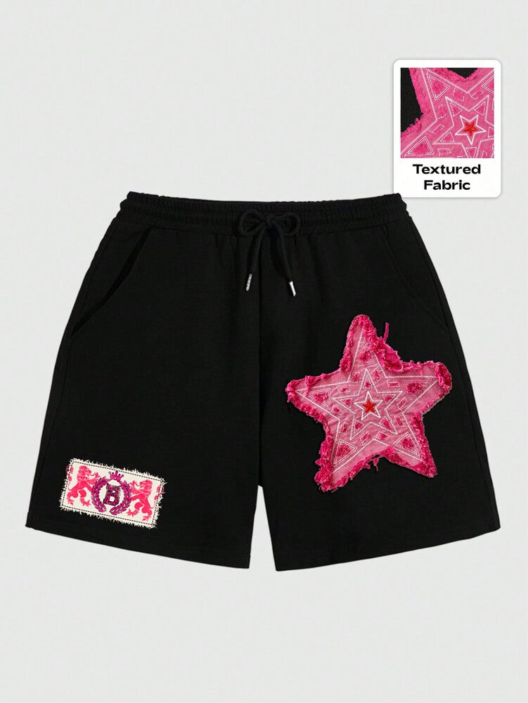 ROMWE MEN Anime Men's Printed Casual Shorts, Suitable For Spring/Summer