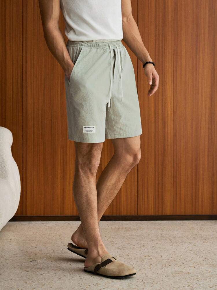 SWAVVY Men Cotton Letter Patched Detail Drawstring Waist Shorts