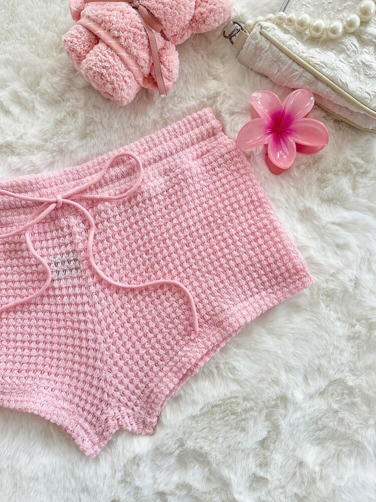 Sweetina Women's Pink Basic Casual Knit Hot Pants, Summer