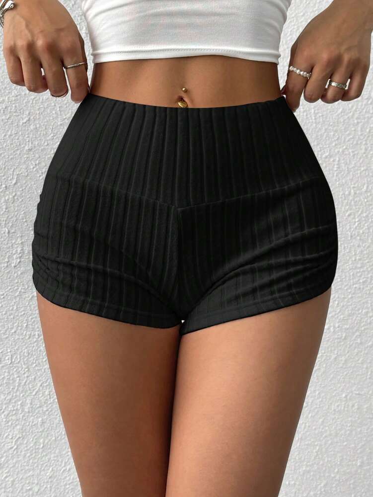 SHEIN EZwear Summer Casual Apricot Ruched Fitted Shorts