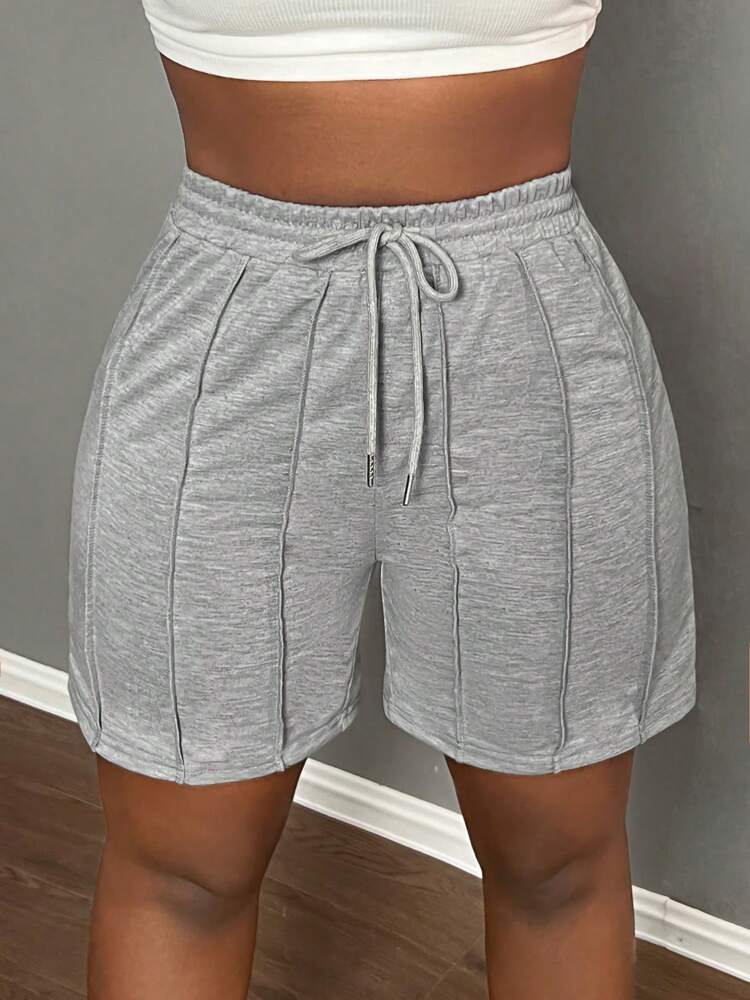 Slaydiva Summer Casual Sports Front Pleated Drawstring Shorts – Light Grey