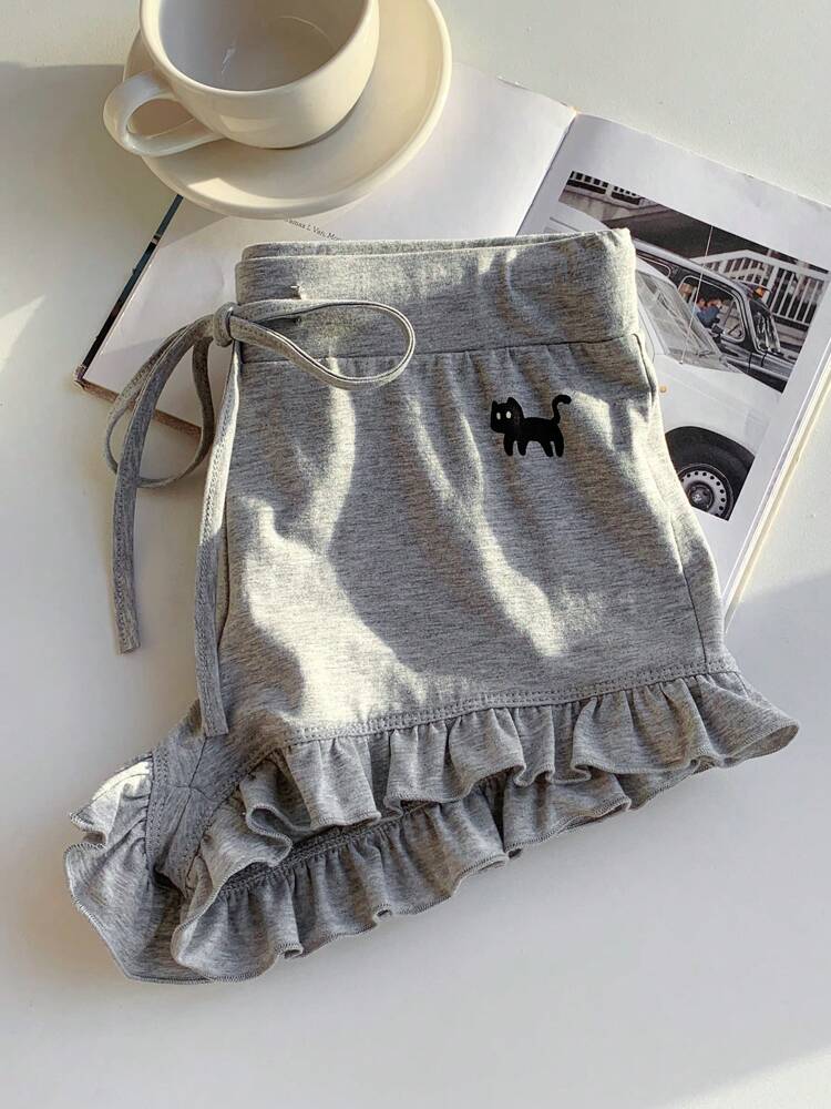 Comfortcana Women's Cat Print Drawstring Waist Casual Versatile Shorts