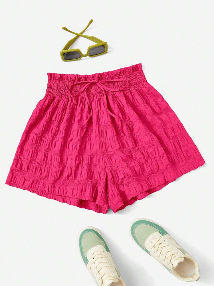 SHEIN EZwear Summer Outfits Solid Tie Front Shorts