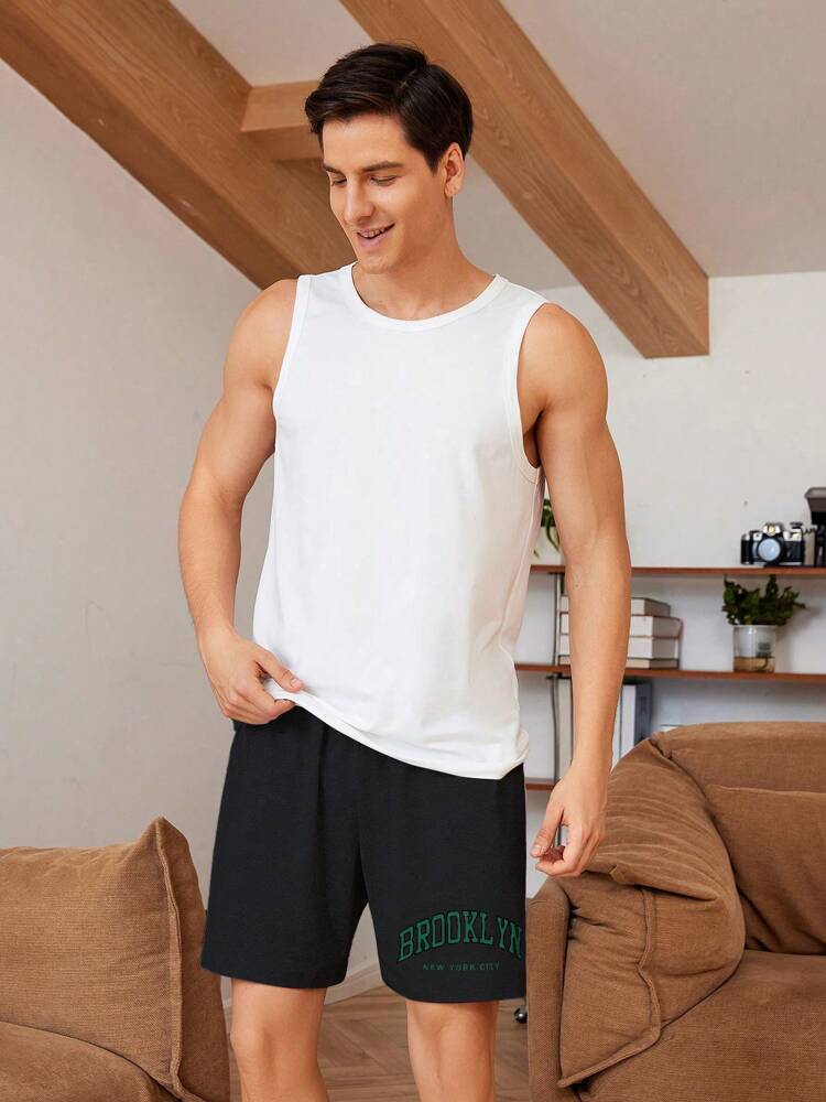 Manfinity Underwear & Sleepwear Basics Men Letter Graphic Sleep Shorts For Summer