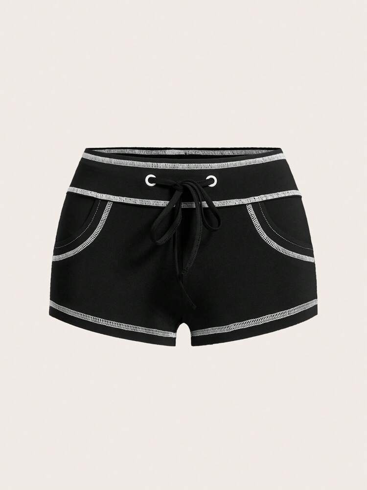 SHEIN EZwear Colorblock Drawstring Shorts with Outer Seam Detail