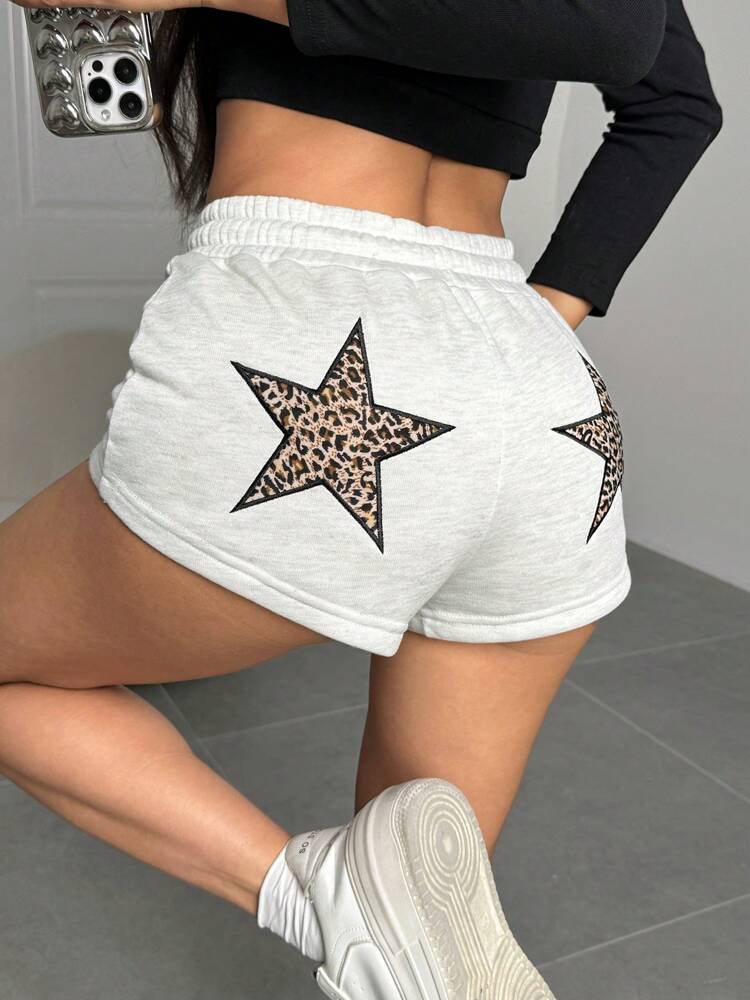 SHEIN EZwear Women's Leopard Print & Star Casual Versatile Shorts