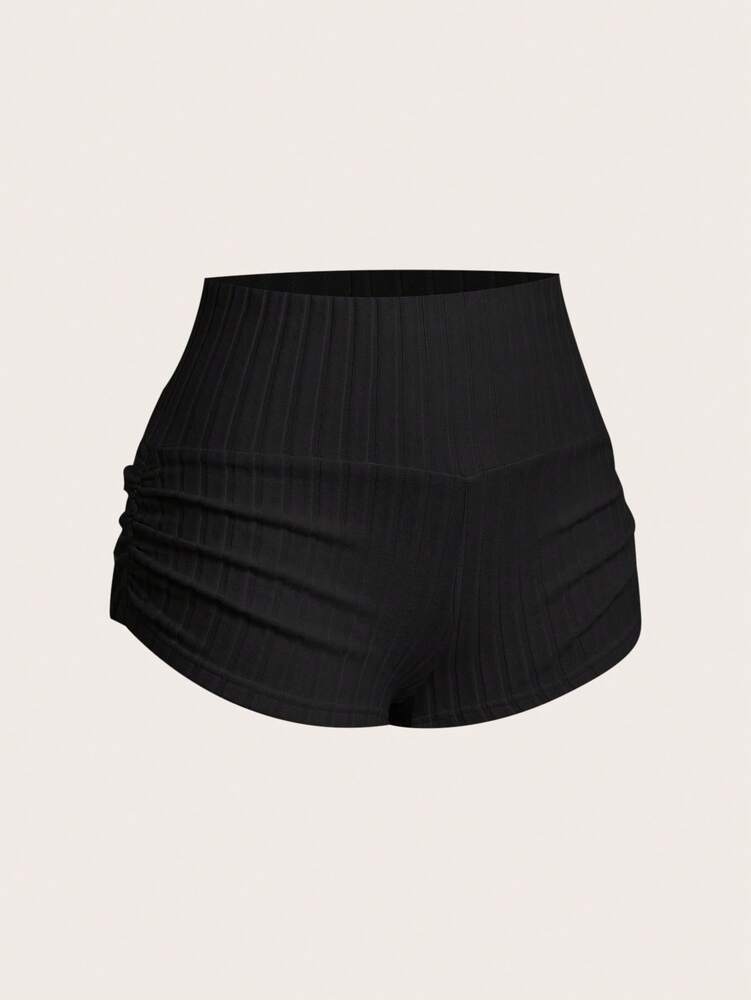SHEIN EZwear Summer Casual Apricot Ruched Fitted Shorts