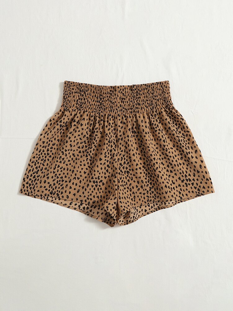 SHEIN VCAY Allover Print Shirred Waist Shorts