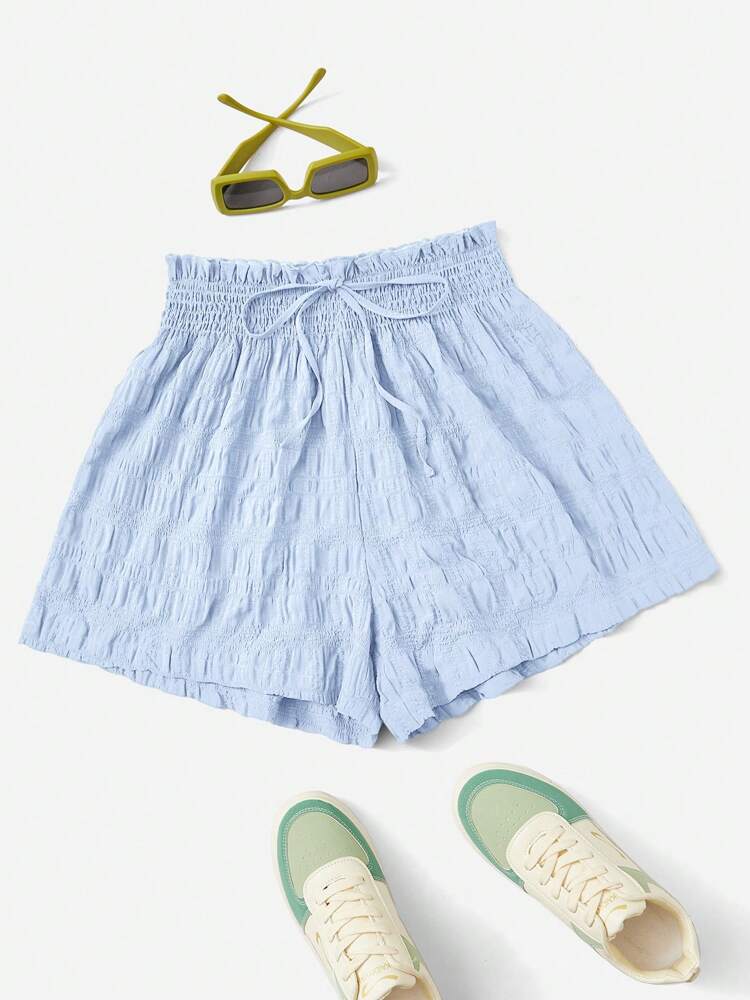 SHEIN EZwear Summer Outfits Solid Tie Front Shorts
