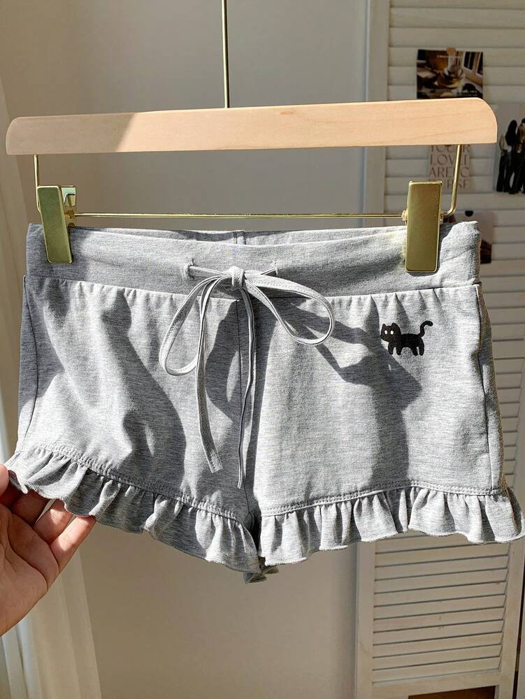 Comfortcana Women's Cat Print Drawstring Waist Casual Versatile Shorts